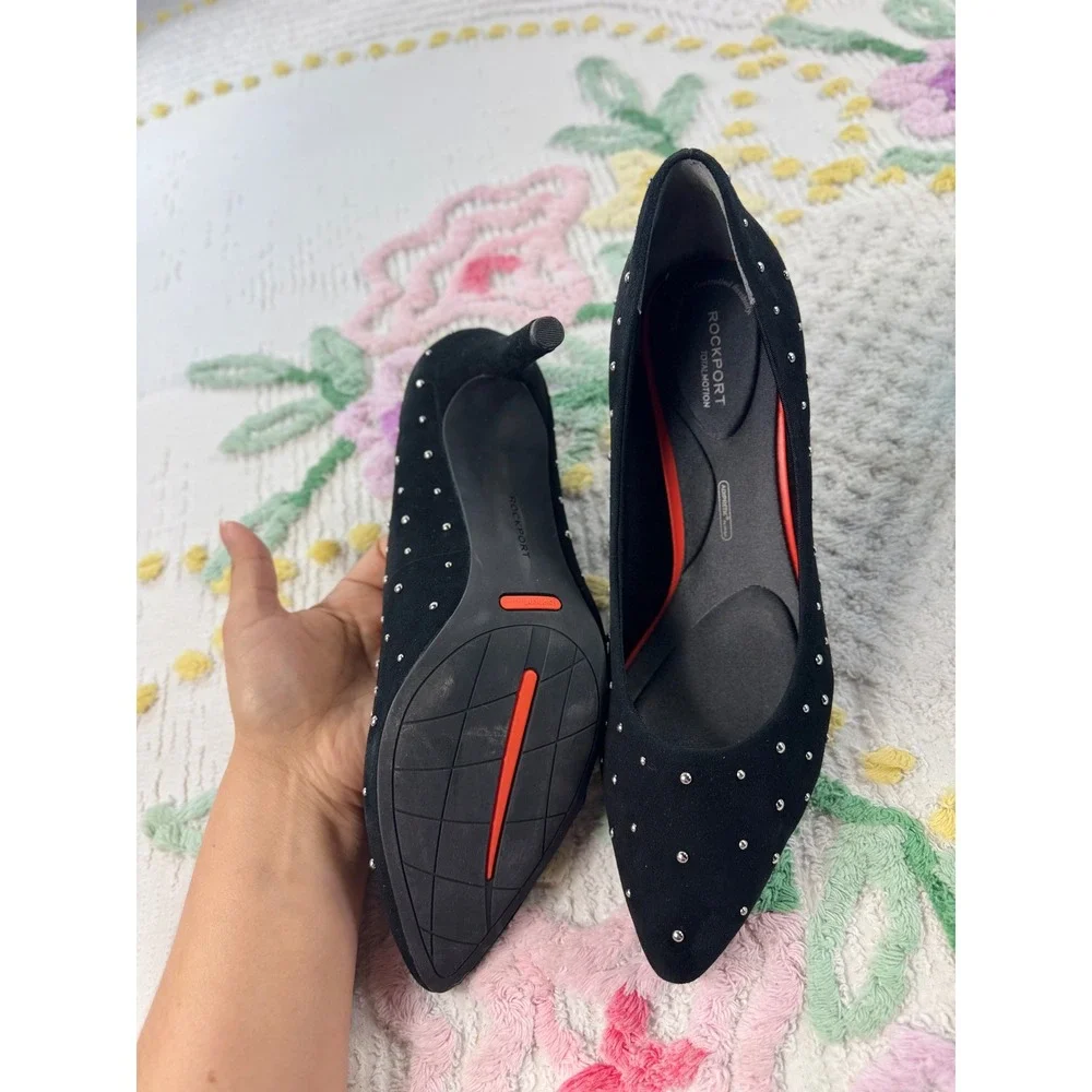 Rockport Total Motion 75mm Pointy Toe Pump Black Suede Studs 10.5‎ M V80295